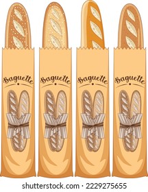 Baguette bread in paper bag illustration