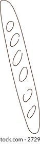 Pão de baguete com crosta pontuada desenhada como linhas de contorno limpo em uma composição vertical alta. Símbolo de artesanato de padaria, frescura, pão diário e comida de conforto. Ilustração de vetor de desenhos animados.