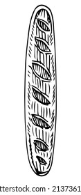 Baguette bread sketch icon. Vector bakery shop wheat bread long loaf bagel