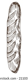 Baguette Brot, Vektorgrafik. Produktskizze für Bäckereien. Vintage Food Illustration für Shop, Brotaufkleber, Menü oder Verpackungsdesign.