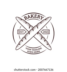 baguette bread vector illustration logo design in vintage style. perfect for bakery graphic assets, templates, t-shirt designs, etc.