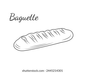  Baguette bread. White bread. Outline icon for bakery shop, or food design, menu, and bakery shop label. Vector illustration.