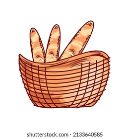 baguette breads in basket icon