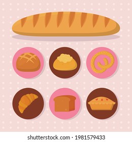 baguette and breads icon set