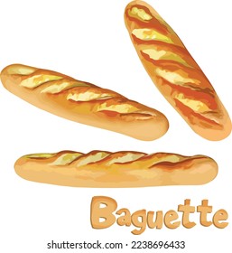 Pan de baguette aislado de fondo blanco.