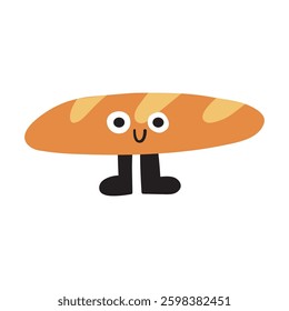 Baguette. Cute character. Flat vector design. Illustration on white background.