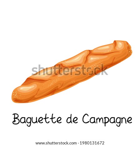 Baguette de campagne, bread icon. French bakery product colored vector illustration.