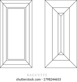 Baguette diamond cut shape and design diagrams with the name vector illustration,  isolated on white background. 