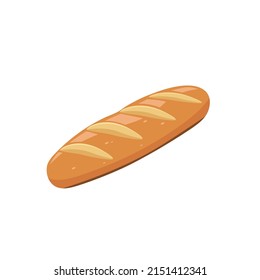 Baguette flat vector illustration. Long Loaf of bread. Bun Isolated on white background	