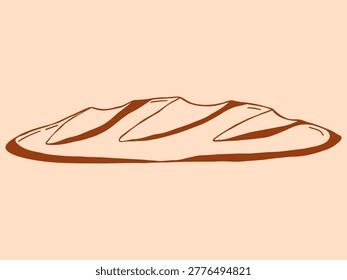 Baguette hand drawn vector illustration with traditional crust cuts in minimal line art. Artisan bread icon for grocery branding, recipe books, and bakery visuals