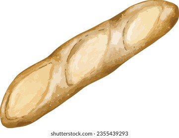 baguette Hand drawn watercolor illustration isolated element