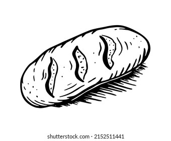 Baguette is a hand-drawn bakery element Vector doodle sketch.