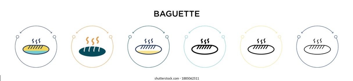Baguette icon in filled, thin line, outline and stroke style. Vector illustration of two colored and black baguette vector icons designs can be used for mobile, ui, web