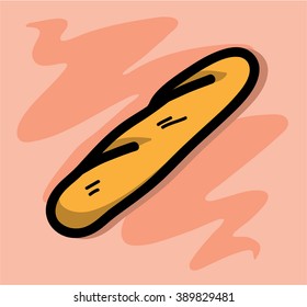 Baguette Icon, a hand drawn vector illustration of a baguette (the baguette, shadow backdrop,and the background are on separate groups for easy editing).