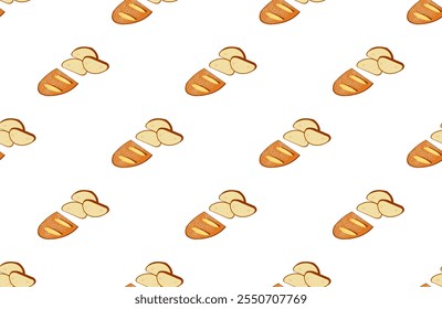 Ilustração Baguette em estilo minimalista no fundo branco. Plano de fundo de padrão contínuo do pão francês.