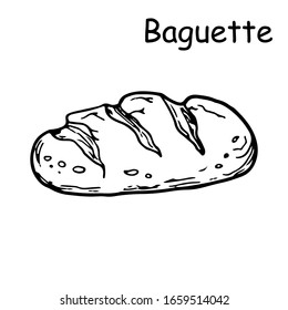 Baguette. Isolated on a white background. The icon. Doodle style.