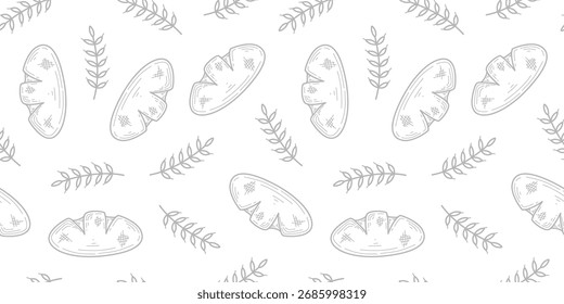 baguette pattern background. doodle bread pattern background. Bakery theme pattern background. Bake shop themes pattern doodle for packaging. 