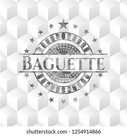 Baguette retro style grey emblem with geometric cube white background