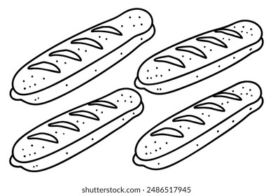 Baguette sandwiches line art detailed design hand illustration