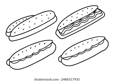 Baguette sandwiches line art elegant design hand drawing