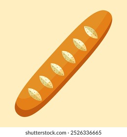 Baguette vector illustration. Vector illustration of a flat baguette. Ideal for bakery designs, grocery products, and sandwich packaging.