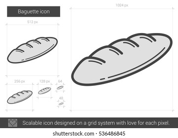 Baguette vector line icon isolated on white background. Baguette line icon for infographic, website or app. Scalable icon designed on a grid system.