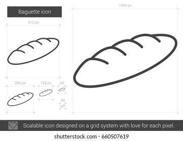 Baguette vector line icon isolated on white background. Baguette line icon for infographic, website or app. Scalable icon designed on a grid system.