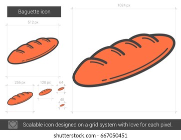 Baguette vector line icon isolated on white background. Baguette line icon for infographic, website or app. Scalable icon designed on a grid system.