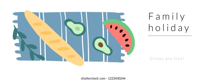 Baguette, watermelon and avocado. Concept banner for summer events.
