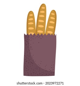 baguettes pan con icono de bolso aislado