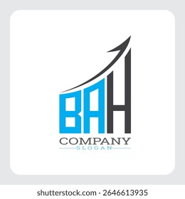 Vetor de crescimento do projeto do logotipo da empresa BAH, vetor do logotipo do sucesso comercial da seta para cima BAH, vetor do conceito do logotipo da marca corporativa BAH, vetor do logotipo do gráfico de crescimento financeiro moderno BAH,