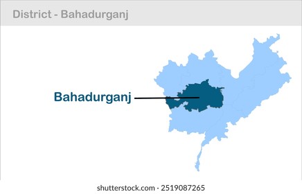 Mapa del subdistrito de Bahadurganj, Distrito de Kishanganj, Estado de Bihar, República de la India, Gobierno de Bihar, Territorio indio, India oriental, política, aldea, turismo