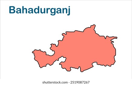 Mapa de subdivisão de Bahadurganj, Distrito de Kishanganj, Estado de Bihar, República da Índia, Governo de Bihar, Território indiano, Índia Oriental, política, aldeia, turismo