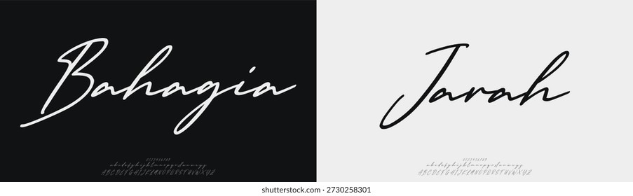 Bahagia Jarah, Script Elegant alphabet letters font logo classic minimal fashion designs. Typography modern sans fonts and number for logo brand. vector illustration
