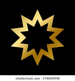 Bahai faith symbol isolated. East religious golden sign outline on white background vector design illustration. Shiny gold star. Religion and belief concept