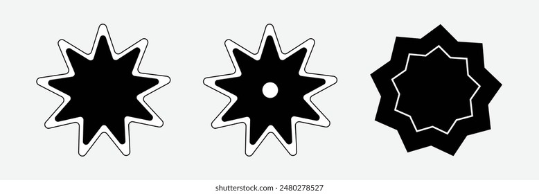 Bahai icon. Black linear Baha'i symbols set. Religious symbol of Bahaism. Vector illustration. Eps 10.