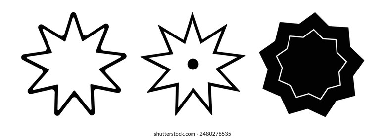 Bahai icon. Black linear Baha'i symbols set. Religious symbol of Bahaism. Vector illustration. Eps 10.