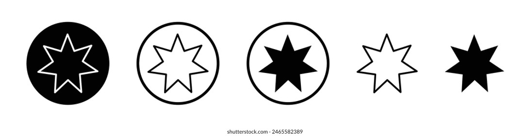 Bahai Icon Set. Neunzackige Stern- und Persersymbol-Vektorgrafik.