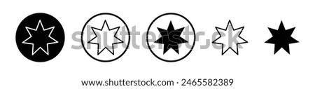 Bahai Icon Set. Nine Pointed Star and Persian Symbol Vector.