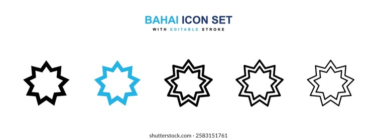 Bahai icons vector collection in black and blue colors on white background