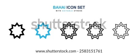 Bahai icons vector collection in black and blue colors on white background