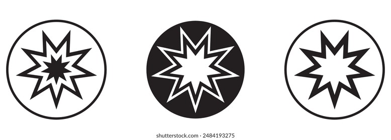 Baha'i religious icon illustration, black on white background