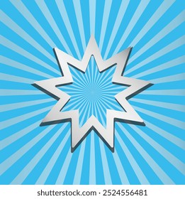 Bahai, religious icon. Vector illustration, flat design. Icon of Bahai Nine pointed star symbol. Vector illustration.