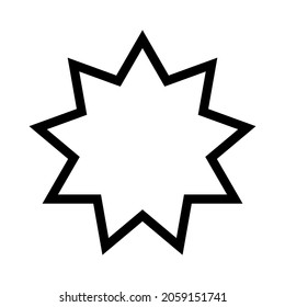 Bahai star. Black linear Bahai symbol. Religious symbol of Bahaism. Vector illustration.