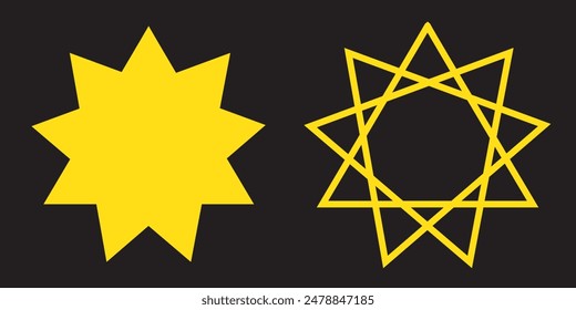 Bahai star. Black linear Bahai symbol. Religious symbol of Bahaism. Vector illustration.