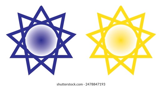 Bahai star. Black linear Bahai symbol. Religious symbol of Bahaism. Vector illustration.