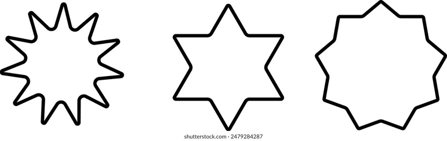 Bahai star. Black linear Bahai symbol. Religious symbol of Bahaism. Vector illustration.