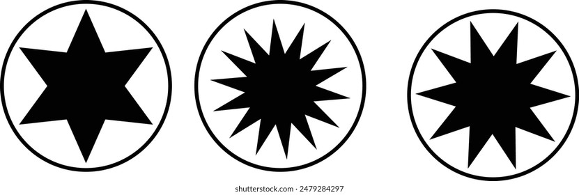 Bahai star. Black linear Bahai symbol. Religious symbol of Bahaism. Vector illustration.