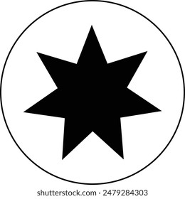 Bahai star. Black linear Bahai symbol. Religious symbol of Bahaism. Vector illustration.