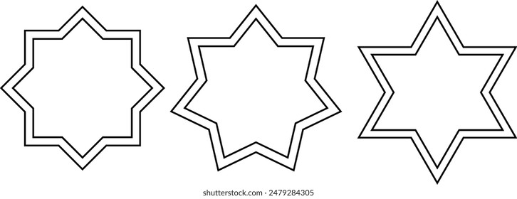 Bahai star. Black linear Bahai symbol. Religious symbol of Bahaism. Vector illustration.